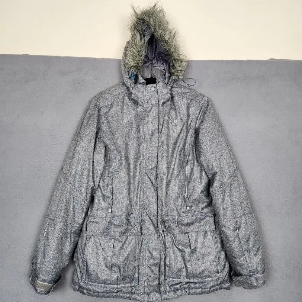 Mountain Warehouse Jacket Womens 8 Gray Kenai Ski Hooded Faux Fur Waterproof